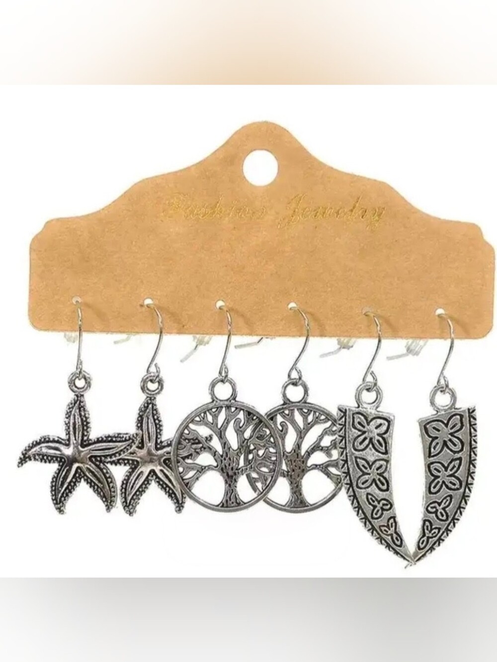 Silver Charm Dangle Earring Set - Starfish, Tree of Life & Tribal Panels
